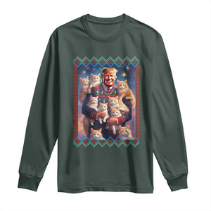 Christmas Trump With Cats Long Sleeve Shirt Cat For Trump Xmas 2024 Ugly Sweater TS02 Dark Forest Green Print Your Wear