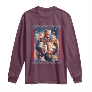 Christmas Trump With Cats Long Sleeve Shirt Cat For Trump Xmas 2024 Ugly Sweater TS02 Maroon Print Your Wear