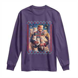 Christmas Trump With Cats Long Sleeve Shirt Cat For Trump Xmas 2024 Ugly Sweater TS02 Purple Print Your Wear