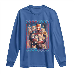 Christmas Trump With Cats Long Sleeve Shirt Cat For Trump Xmas 2024 Ugly Sweater TS02 Royal Blue Print Your Wear