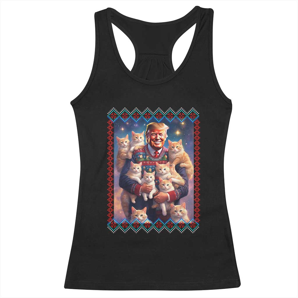 Christmas Trump With Cats Racerback Tank Top Cat For Trump Xmas 2024 Ugly Sweater TS02 Black Print Your Wear