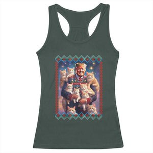 Christmas Trump With Cats Racerback Tank Top Cat For Trump Xmas 2024 Ugly Sweater TS02 Dark Forest Green Print Your Wear