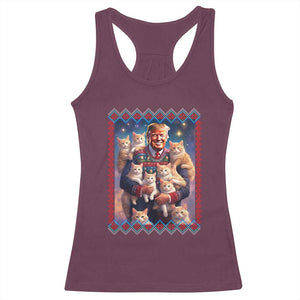 Christmas Trump With Cats Racerback Tank Top Cat For Trump Xmas 2024 Ugly Sweater TS02 Maroon Print Your Wear