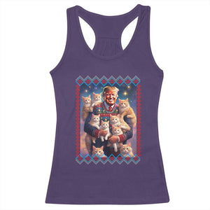 Christmas Trump With Cats Racerback Tank Top Cat For Trump Xmas 2024 Ugly Sweater TS02 Purple Print Your Wear