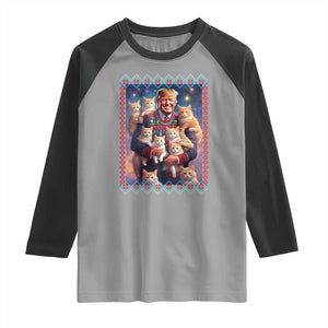 Christmas Trump With Cats Raglan Shirt Cat For Trump Xmas 2024 Ugly Sweater TS02 Sport Gray Black Print Your Wear