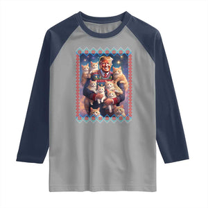 Christmas Trump With Cats Raglan Shirt Cat For Trump Xmas 2024 Ugly Sweater TS02 Sport Gray Navy Print Your Wear