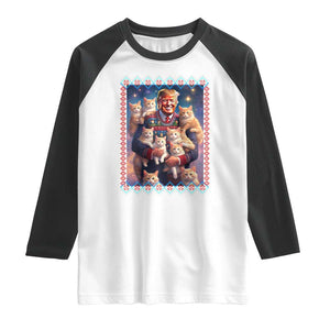 Christmas Trump With Cats Raglan Shirt Cat For Trump Xmas 2024 Ugly Sweater TS02 White Black Print Your Wear