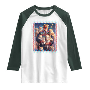 Christmas Trump With Cats Raglan Shirt Cat For Trump Xmas 2024 Ugly Sweater TS02 White Dark Forest Green Print Your Wear