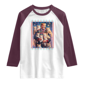 Christmas Trump With Cats Raglan Shirt Cat For Trump Xmas 2024 Ugly Sweater TS02 White Maroon Print Your Wear