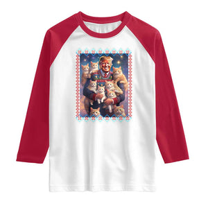 Christmas Trump With Cats Raglan Shirt Cat For Trump Xmas 2024 Ugly Sweater TS02 White Red Print Your Wear