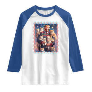 Christmas Trump With Cats Raglan Shirt Cat For Trump Xmas 2024 Ugly Sweater TS02 White Royal Print Your Wear