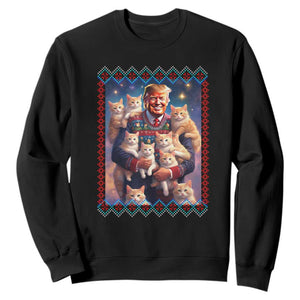 Christmas Trump With Cats Sweatshirt Cat For Trump Xmas 2024 Ugly Sweater TS02 Black Print Your Wear