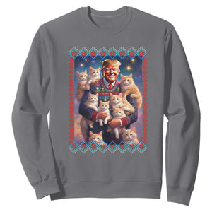 Christmas Trump With Cats Sweatshirt Cat For Trump Xmas 2024 Ugly Sweater TS02 Charcoal Print Your Wear