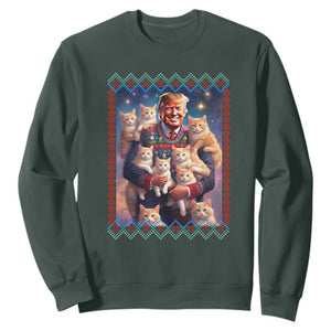 Christmas Trump With Cats Sweatshirt Cat For Trump Xmas 2024 Ugly Sweater TS02 Dark Forest Green Print Your Wear