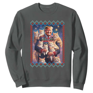 Christmas Trump With Cats Sweatshirt Cat For Trump Xmas 2024 Ugly Sweater TS02 Dark Heather Print Your Wear