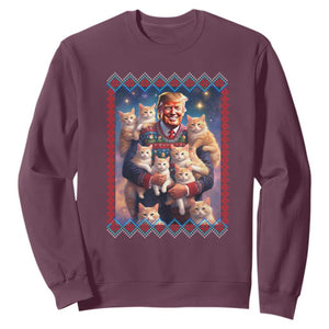 Christmas Trump With Cats Sweatshirt Cat For Trump Xmas 2024 Ugly Sweater TS02 Maroon Print Your Wear