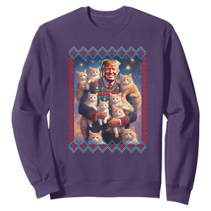 Christmas Trump With Cats Sweatshirt Cat For Trump Xmas 2024 Ugly Sweater TS02 Purple Print Your Wear