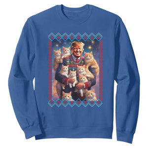 Christmas Trump With Cats Sweatshirt Cat For Trump Xmas 2024 Ugly Sweater TS02 Royal Blue Print Your Wear