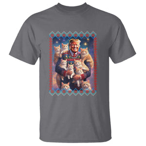 Christmas Trump With Cats T Shirt Cat For Trump Xmas 2024 Ugly Sweater TS02 Charcoal Print Your Wear