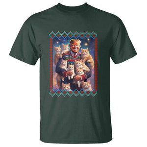 Christmas Trump With Cats T Shirt Cat For Trump Xmas 2024 Ugly Sweater TS02 Dark Forest Green Print Your Wear