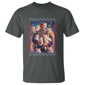 Christmas Trump With Cats T Shirt Cat For Trump Xmas 2024 Ugly Sweater TS02 Dark Heather Print Your Wear