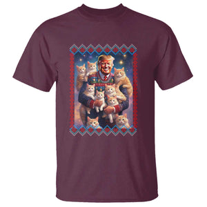 Christmas Trump With Cats T Shirt Cat For Trump Xmas 2024 Ugly Sweater TS02 Maroon Print Your Wear