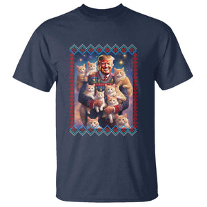 Christmas Trump With Cats T Shirt Cat For Trump Xmas 2024 Ugly Sweater TS02 Navy Print Your Wear