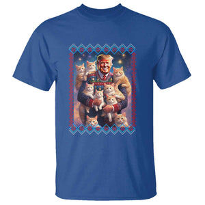 Christmas Trump With Cats T Shirt Cat For Trump Xmas 2024 Ugly Sweater TS02 Royal Blue Print Your Wear