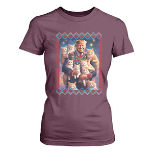 Christmas Trump With Cats T Shirt For Women Cat For Trump Xmas 2024 Ugly Sweater TS02 Maroon Print Your Wear