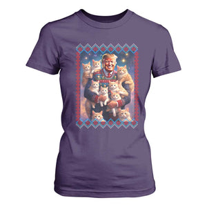 Christmas Trump With Cats T Shirt For Women Cat For Trump Xmas 2024 Ugly Sweater TS02 Purple Print Your Wear