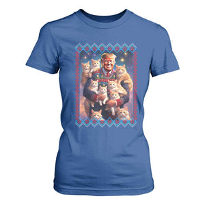 Christmas Trump With Cats T Shirt For Women Cat For Trump Xmas 2024 Ugly Sweater TS02 Royal Blue Print Your Wear