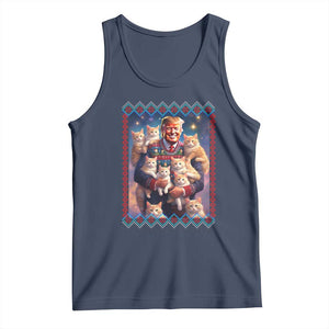 Christmas Trump With Cats Tank Top Cat For Trump Xmas 2024 Ugly Sweater TS02 Navy Print Your Wear