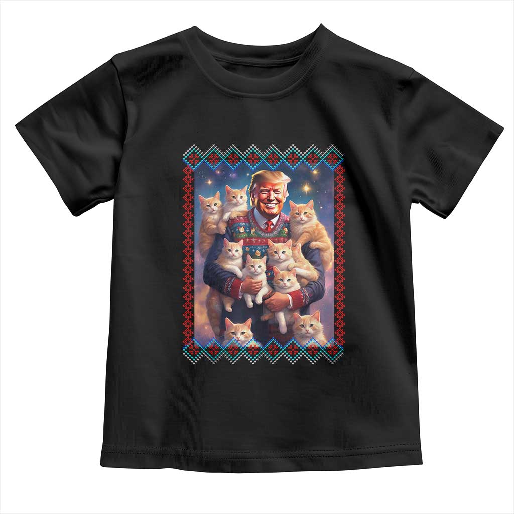 Christmas Trump With Cats Toddler T Shirt Cat For Trump Xmas 2024 Ugly Sweater TS02 Black Print Your Wear