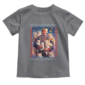 Christmas Trump With Cats Toddler T Shirt Cat For Trump Xmas 2024 Ugly Sweater TS02 Charcoal Print Your Wear