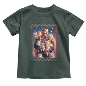 Christmas Trump With Cats Toddler T Shirt Cat For Trump Xmas 2024 Ugly Sweater TS02 Dark Forest Green Print Your Wear