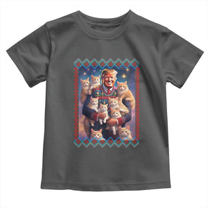 Christmas Trump With Cats Toddler T Shirt Cat For Trump Xmas 2024 Ugly Sweater TS02 Dark Heather Print Your Wear