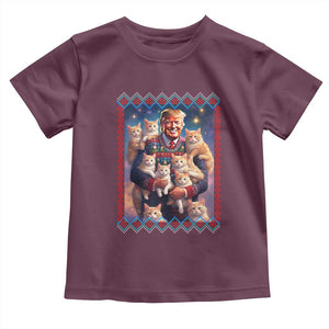 Christmas Trump With Cats Toddler T Shirt Cat For Trump Xmas 2024 Ugly Sweater TS02 Maroon Print Your Wear