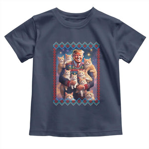 Christmas Trump With Cats Toddler T Shirt Cat For Trump Xmas 2024 Ugly Sweater TS02 Navy Print Your Wear