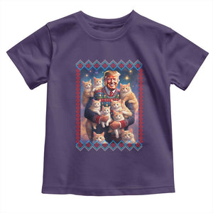 Christmas Trump With Cats Toddler T Shirt Cat For Trump Xmas 2024 Ugly Sweater TS02 Purple Print Your Wear