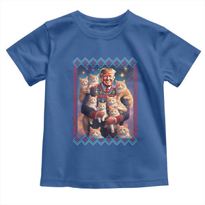 Christmas Trump With Cats Toddler T Shirt Cat For Trump Xmas 2024 Ugly Sweater TS02 Royal Blue Print Your Wear