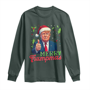 Christmas Trump Long Sleeve Shirt Merry Trumpmas Donald Santa Festive Xmas TS02 Dark Forest Green Print Your Wear