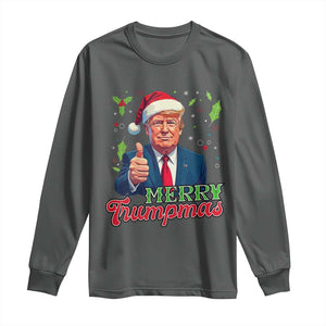 Christmas Trump Long Sleeve Shirt Merry Trumpmas Donald Santa Festive Xmas TS02 Dark Heather Print Your Wear