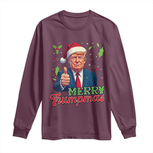 Christmas Trump Long Sleeve Shirt Merry Trumpmas Donald Santa Festive Xmas TS02 Maroon Print Your Wear