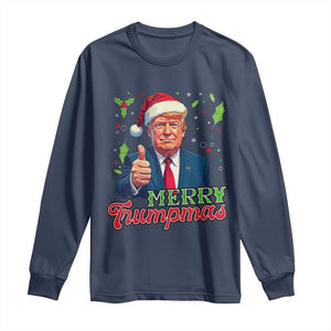 Christmas Trump Long Sleeve Shirt Merry Trumpmas Donald Santa Festive Xmas TS02 Navy Print Your Wear