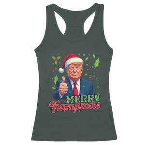 Christmas Trump Racerback Tank Top Merry Trumpmas Donald Santa Festive Xmas TS02 Dark Forest Green Print Your Wear