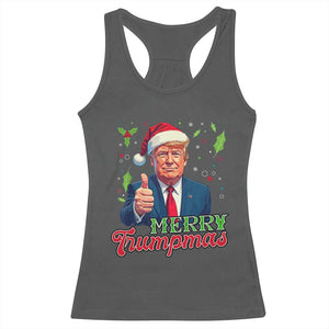 Christmas Trump Racerback Tank Top Merry Trumpmas Donald Santa Festive Xmas TS02 Dark Heather Print Your Wear