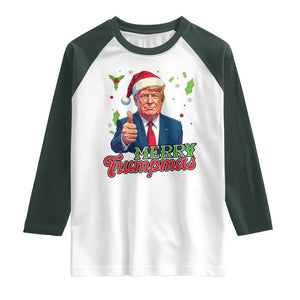 Christmas Trump Raglan Shirt Merry Trumpmas Donald Santa Festive Xmas TS02 White Dark Forest Green Print Your Wear