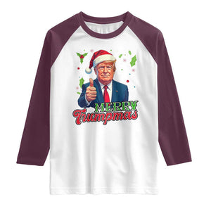 Christmas Trump Raglan Shirt Merry Trumpmas Donald Santa Festive Xmas TS02 White Maroon Print Your Wear