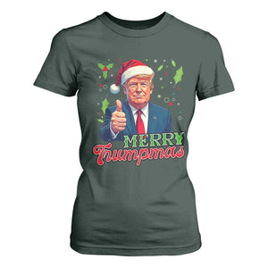 Christmas Trump T Shirt For Women Merry Trumpmas Donald Santa Festive Xmas TS02 Dark Forest Green Print Your Wear