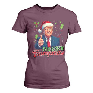 Christmas Trump T Shirt For Women Merry Trumpmas Donald Santa Festive Xmas TS02 Maroon Print Your Wear